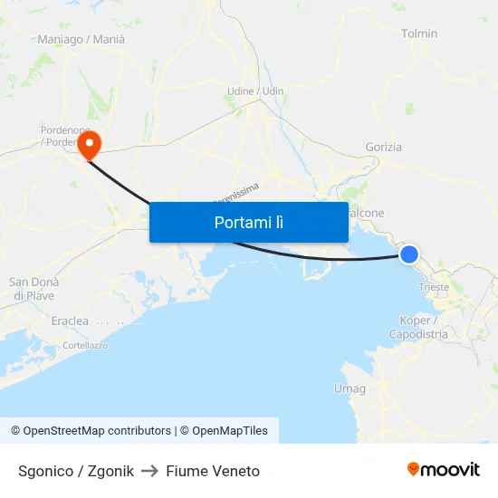 Sgonico / Zgonik to Fiume Veneto map