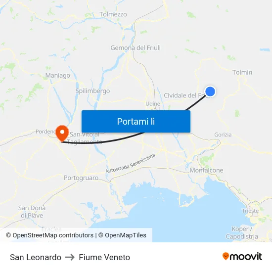 San Leonardo to Fiume Veneto map
