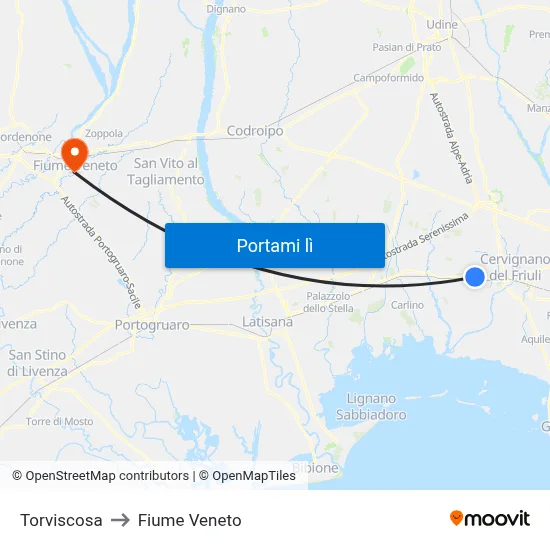 Torviscosa to Fiume Veneto map