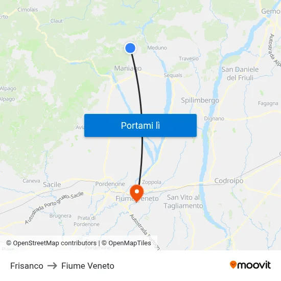 Frisanco to Fiume Veneto map
