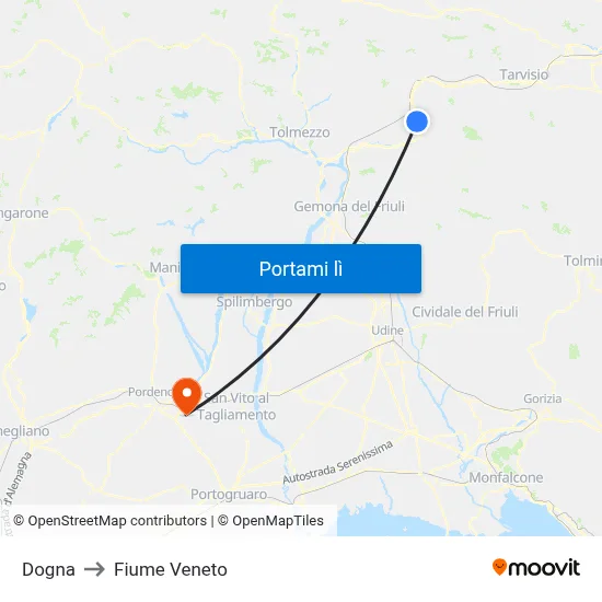 Dogna to Fiume Veneto map