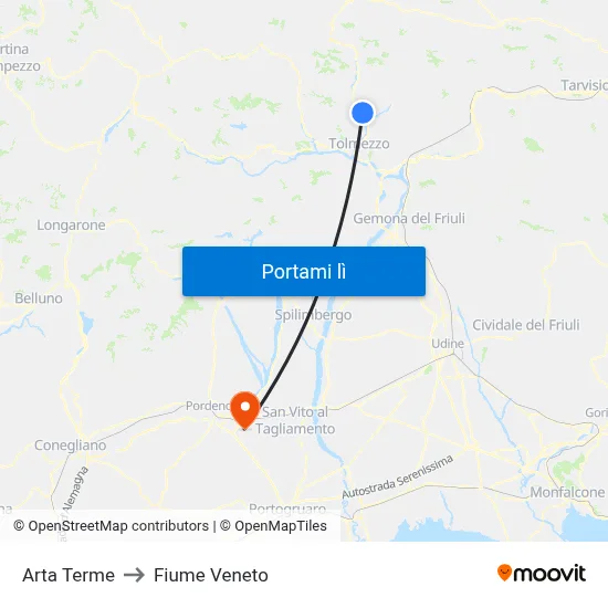 Arta Terme to Fiume Veneto map