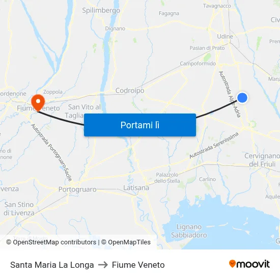 Santa Maria La Longa to Fiume Veneto map