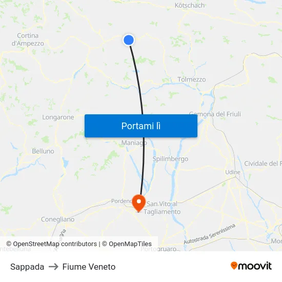 Sappada to Fiume Veneto map
