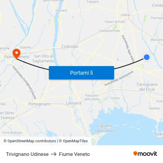 Trivignano Udinese to Fiume Veneto map