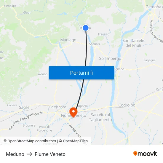 Meduno to Fiume Veneto map