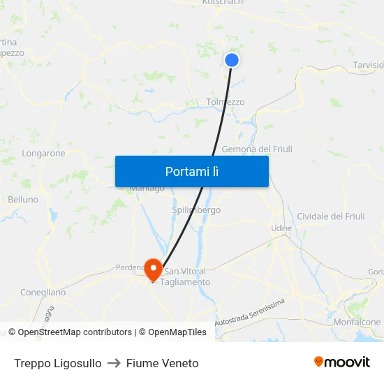Treppo Ligosullo to Fiume Veneto map
