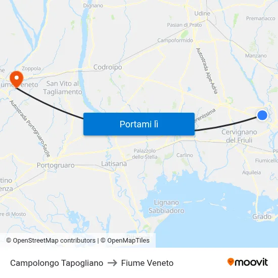 Campolongo Tapogliano to Fiume Veneto map