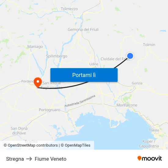 Stregna to Fiume Veneto map