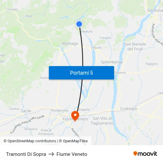 Tramonti Di Sopra to Fiume Veneto map