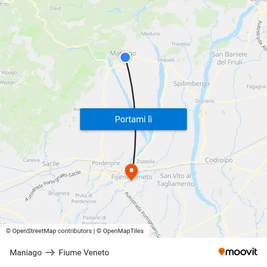 Maniago to Fiume Veneto map