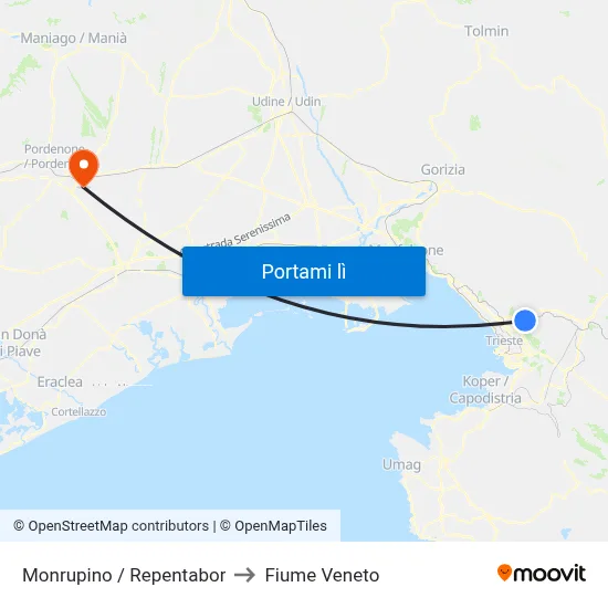 Monrupino / Repentabor to Fiume Veneto map