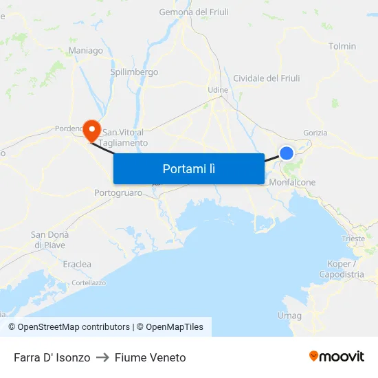 Farra D' Isonzo to Fiume Veneto map