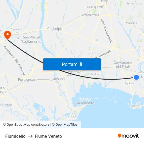 Fiumicello to Fiume Veneto map
