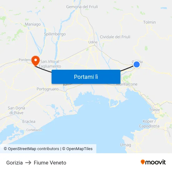 Gorizia to Fiume Veneto map