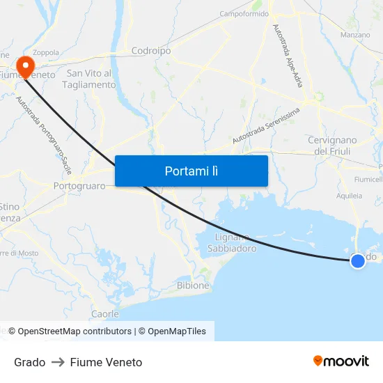 Grado to Fiume Veneto map