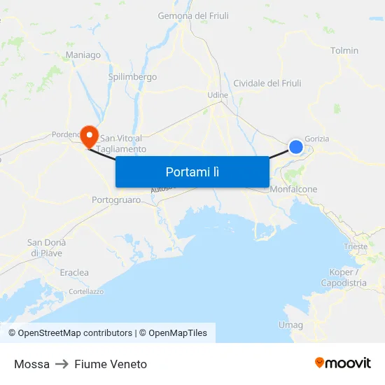 Mossa to Fiume Veneto map
