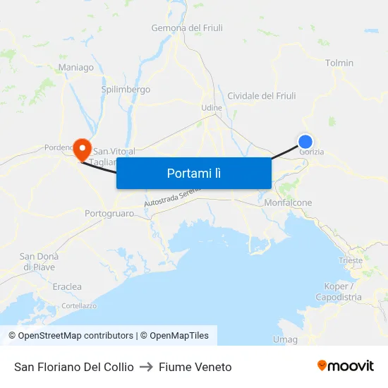 San Floriano Del Collio to Fiume Veneto map