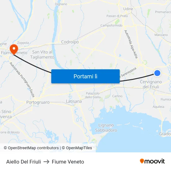 Aiello Del Friuli to Fiume Veneto map