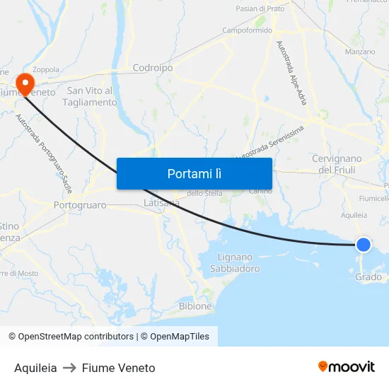 Aquileia to Fiume Veneto map