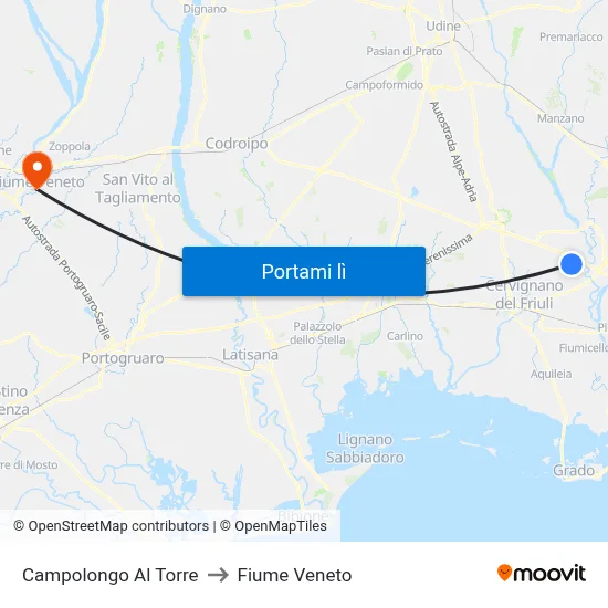 Campolongo Al Torre to Fiume Veneto map