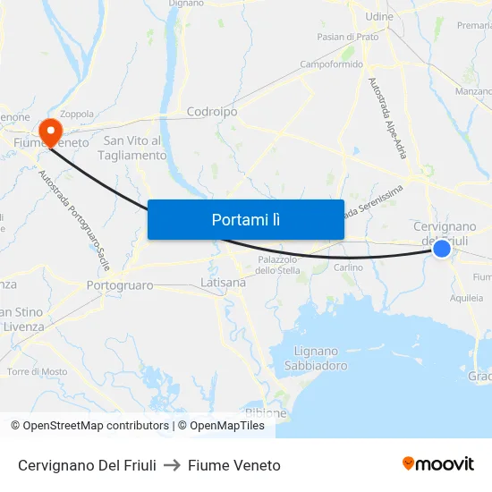 Cervignano Del Friuli to Fiume Veneto map