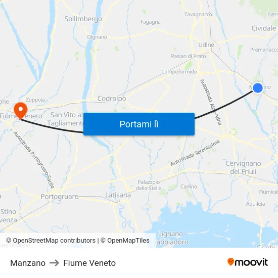 Manzano to Fiume Veneto map