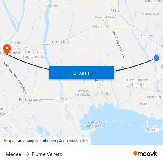 Medea to Fiume Veneto map