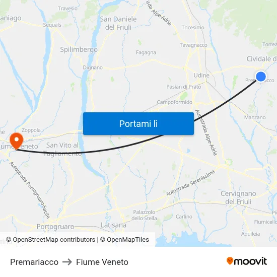Premariacco to Fiume Veneto map