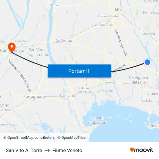 San Vito Al Torre to Fiume Veneto map