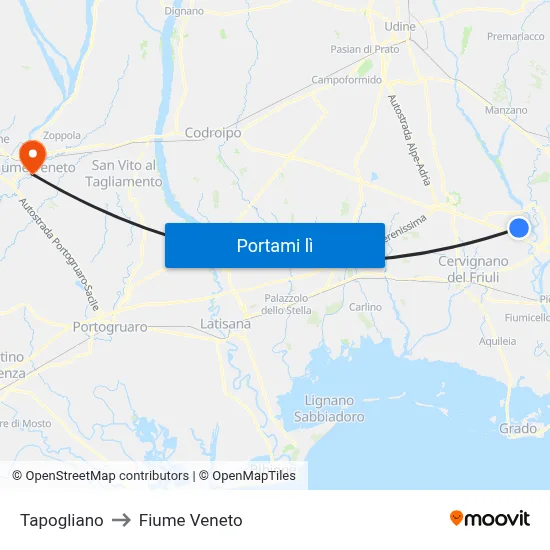 Tapogliano to Fiume Veneto map