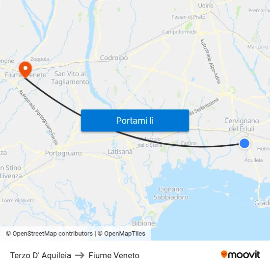 Terzo D' Aquileia to Fiume Veneto map