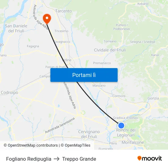 Fogliano Redipuglia to Treppo Grande map