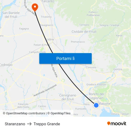Staranzano to Treppo Grande map