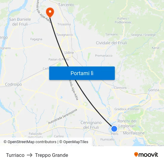 Turriaco to Treppo Grande map