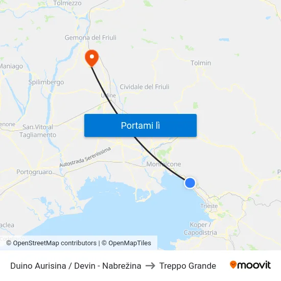 Duino Aurisina / Devin - Nabrežina to Treppo Grande map