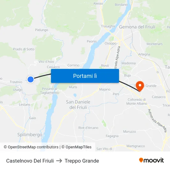 Castelnovo Del Friuli to Treppo Grande map