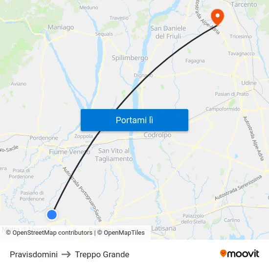 Pravisdomini to Treppo Grande map