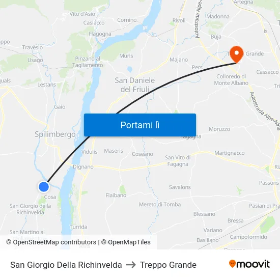 San Giorgio Della Richinvelda to Treppo Grande map