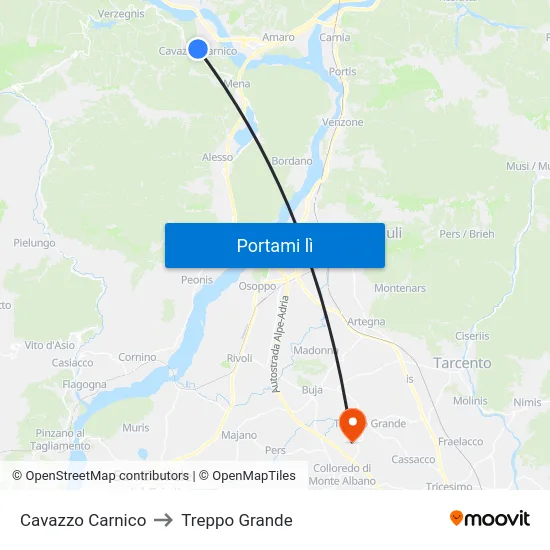 Cavazzo Carnico to Treppo Grande map