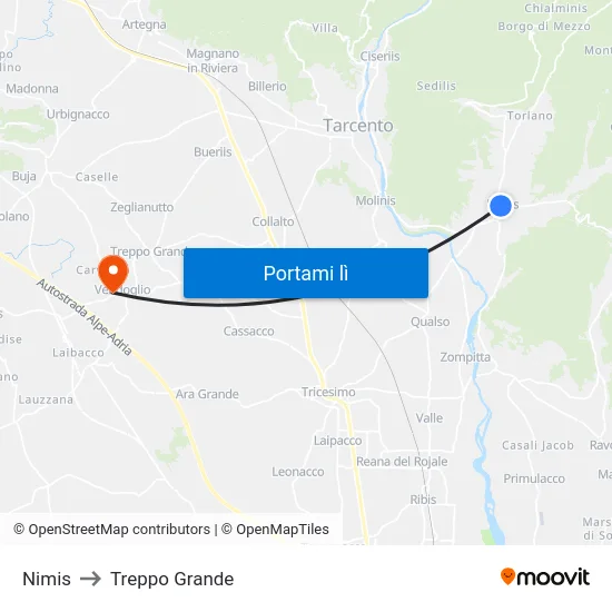 Nimis to Treppo Grande map