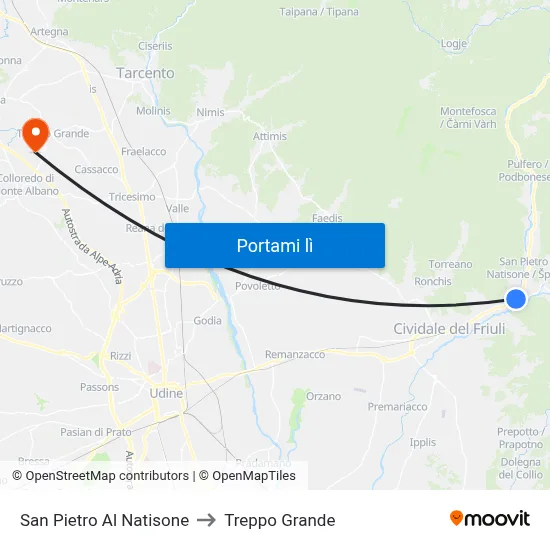 San Pietro Al Natisone to Treppo Grande map