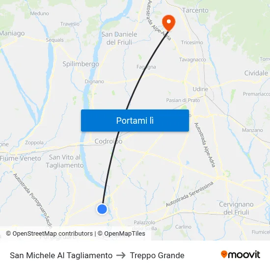 San Michele Al Tagliamento to Treppo Grande map