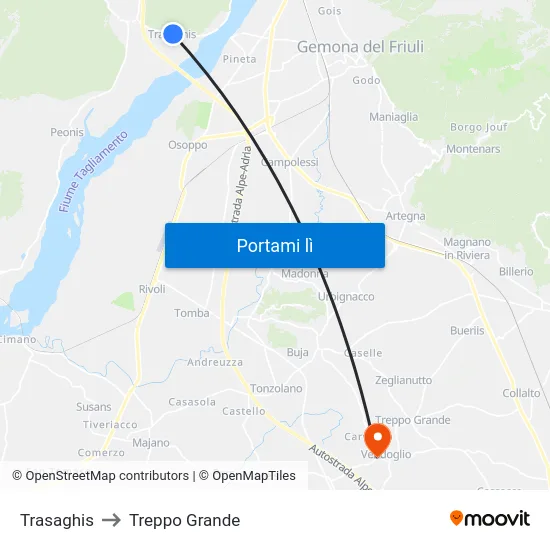 Trasaghis to Treppo Grande map