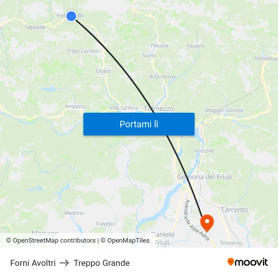 Forni Avoltri to Treppo Grande map