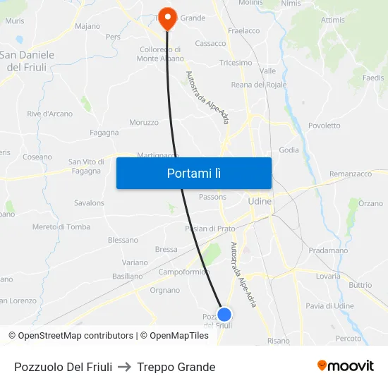 Pozzuolo Del Friuli to Treppo Grande map