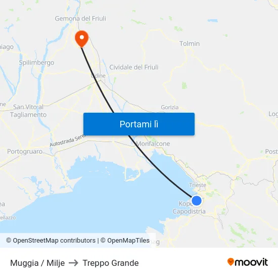 Muggia / Milje to Treppo Grande map