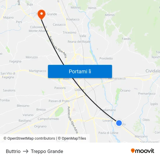 Buttrio to Treppo Grande map