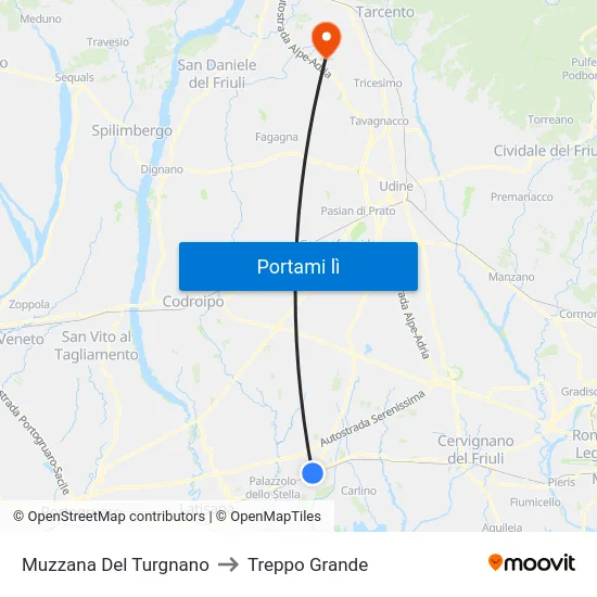 Muzzana Del Turgnano to Treppo Grande map