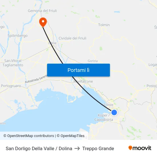 San Dorligo Della Valle / Dolina to Treppo Grande map